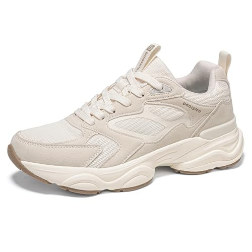 BAASPLOA Women's Casual Fashion Sneakers Lightweight Walking Platform Chunky Shoes for Women Workout Gym Sneakers Non Slip Breathable Tennis Shoes Retro Dad Shoes Beige | Amazon (US)