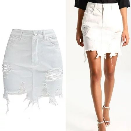 Ecosprial Hole Shorts Skirts For Women Pencil Denim High Waist Ripped Female White Jeans | Walmart (US)