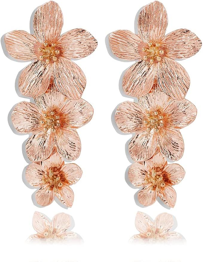 Large Metal Flower Earrings for Women, Gold Dangle Flower Earrings, Boho Statement Earrings, Grea... | Amazon (US)