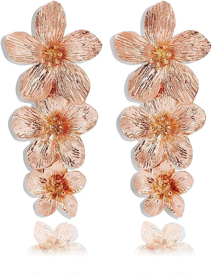 Large Metal Flower Earrings for Women, Gold Dangle Flower Earrings, Boho Statement Earrings, Grea... | Amazon (US)