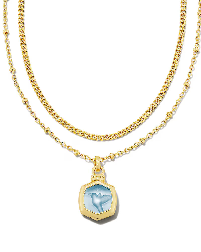 Davie Intaglio Gold Multi Strand Necklace in Light Sky Blue Glass Hummingbird | Kendra Scott