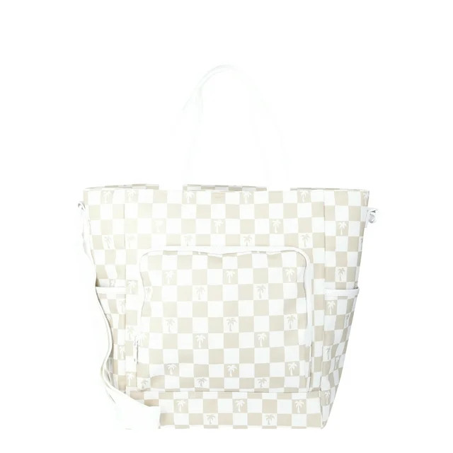 No Boundaries Beach Cooler Tote Bag, Natural Palm Check, Women’s | Walmart (US)