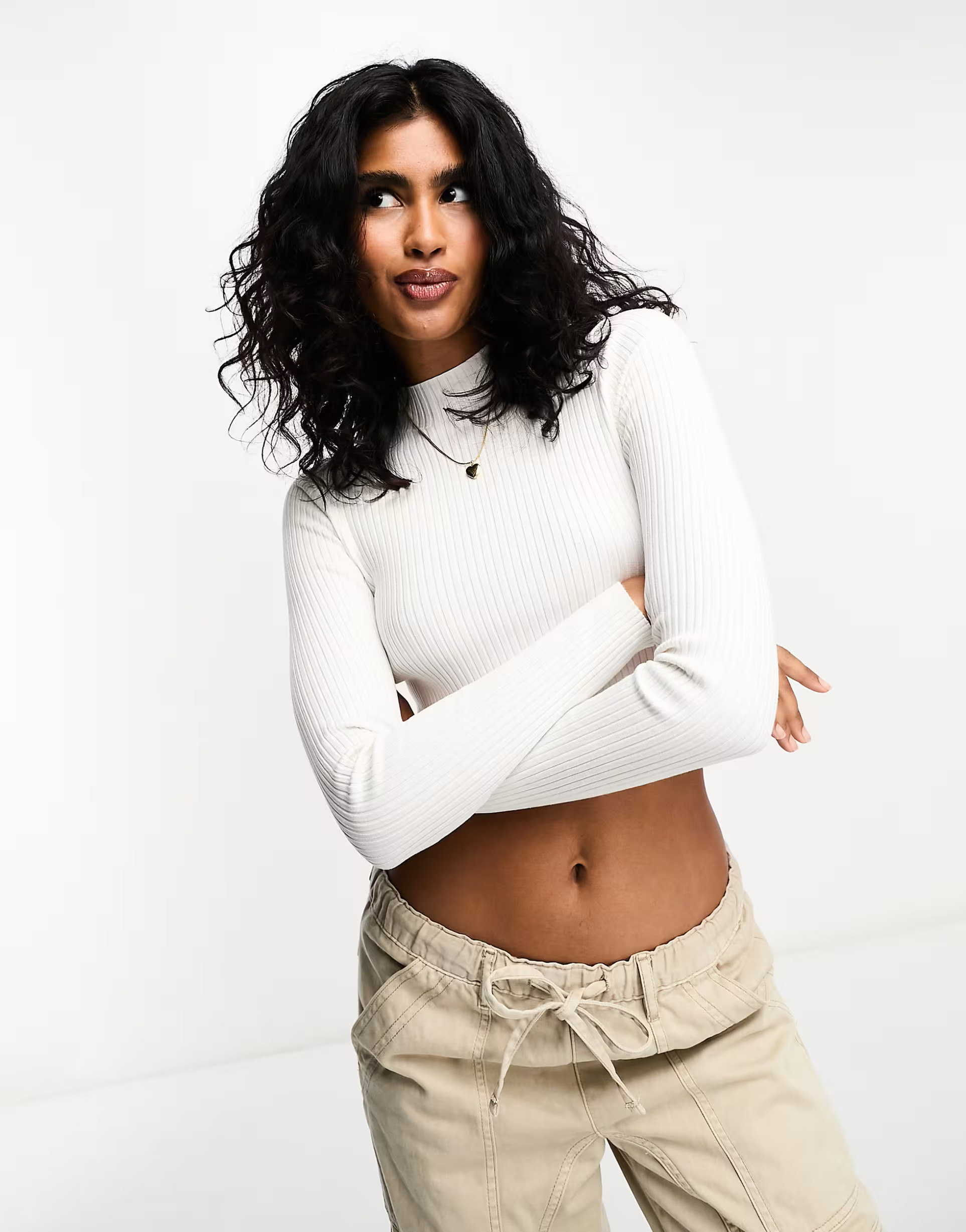 Bershka high neck cropped jumper in white | ASOS (Global)