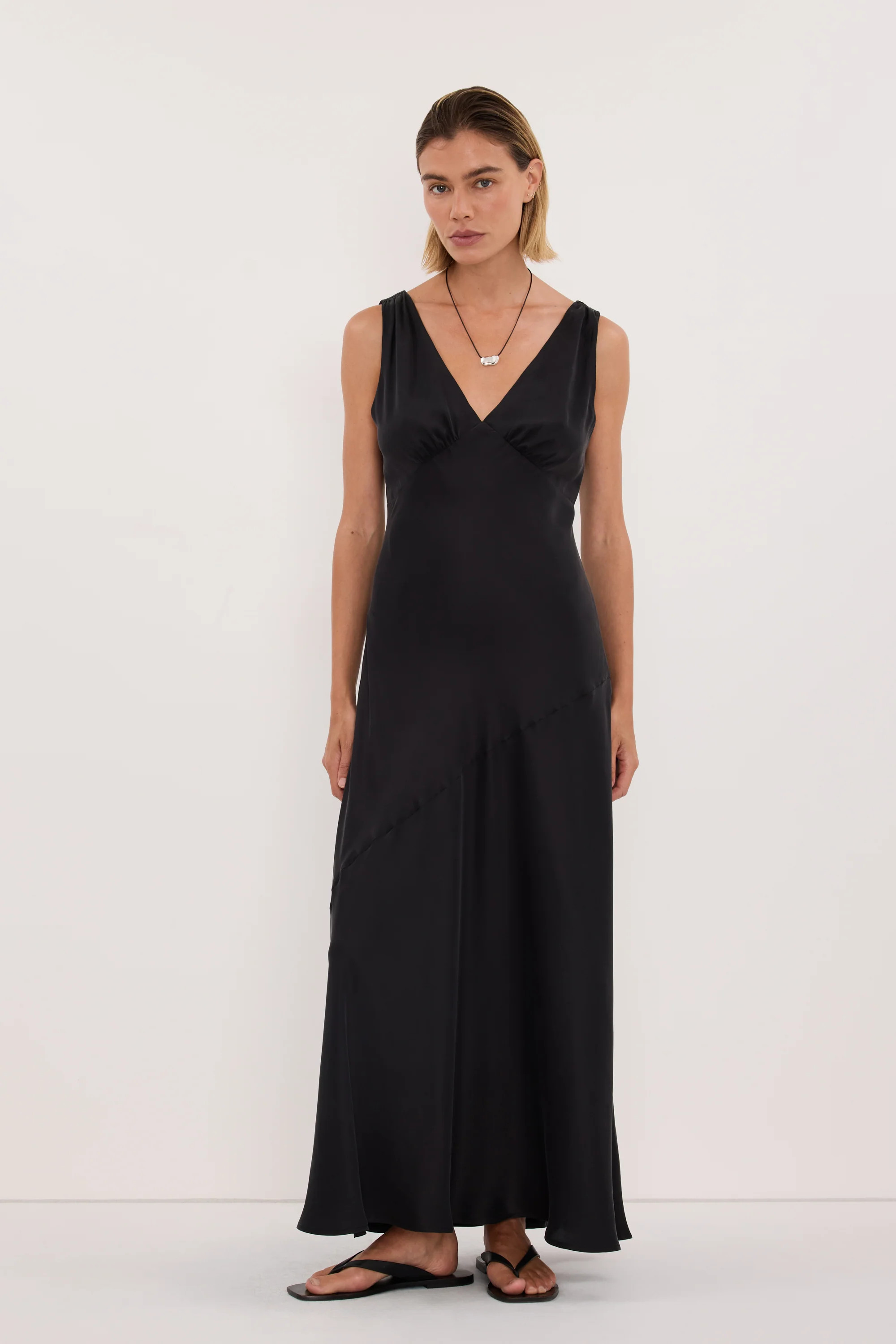 MILA BLACK SILK MIDI DRESS | DISSH