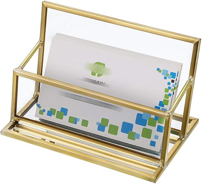 Hipiwe Glass Business Card Holder Stand - Vintage Gold Metal Name Card Display Stand Office Deskt... | Amazon (US)