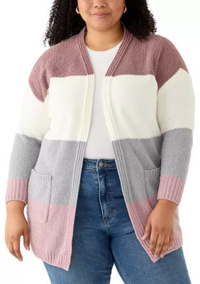 OLIVE + OAK Women's Plus Size Color Block Chenille Cardigan, 1X | Belk