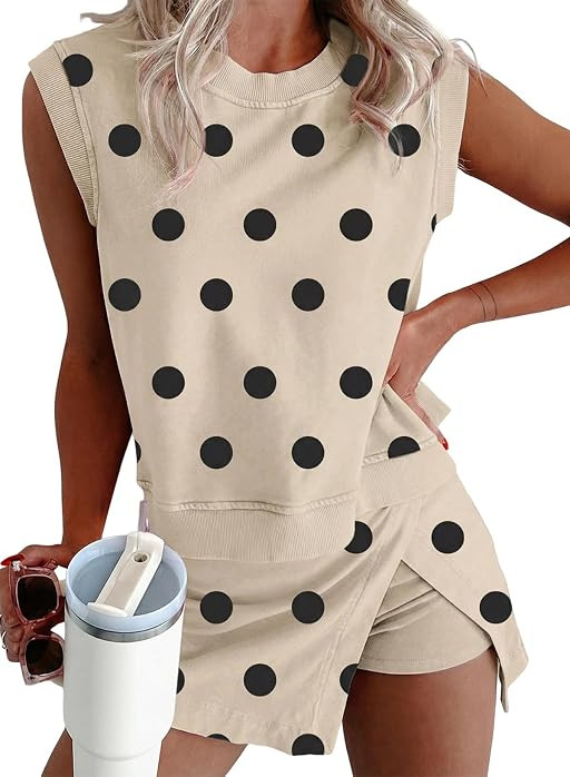 KevaMolly Women Polka Dot Sleeveless 2 Piece Lounge Set | Amazon (US)