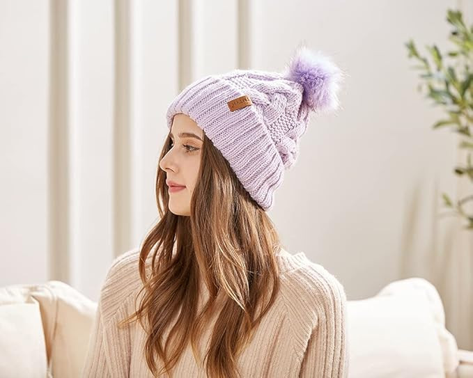 TMTYH Pom Pom Hats for Women Soft Elegant Faux Fur Knit Winter Hats for Women Beanie | Amazon (US)