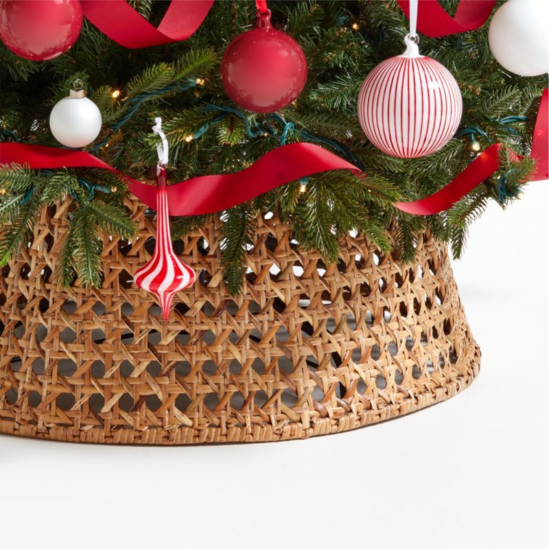 Natural Woven Cane Christmas Tree Collar 27" | Crate & Barrel | Crate & Barrel