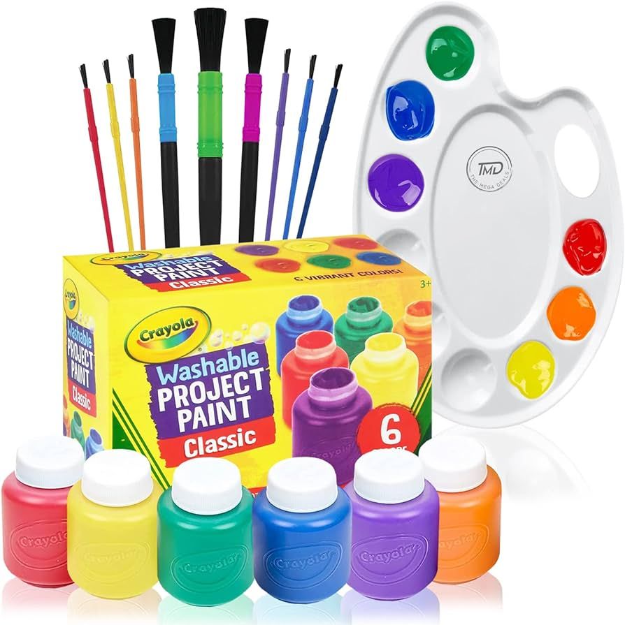 Washable Kids Paint 6 Count, 9 Paint Brushes, Paint Palette - Washable Paint Set For Kids Craft P... | Amazon (US)
