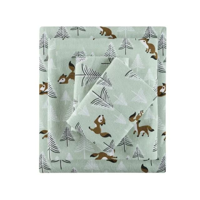Comfort Classics Cozy Soft 3-Piece Seafoam Foxes Cotton Flannel Printed Sheet Set , Twin | Walmart (US)
