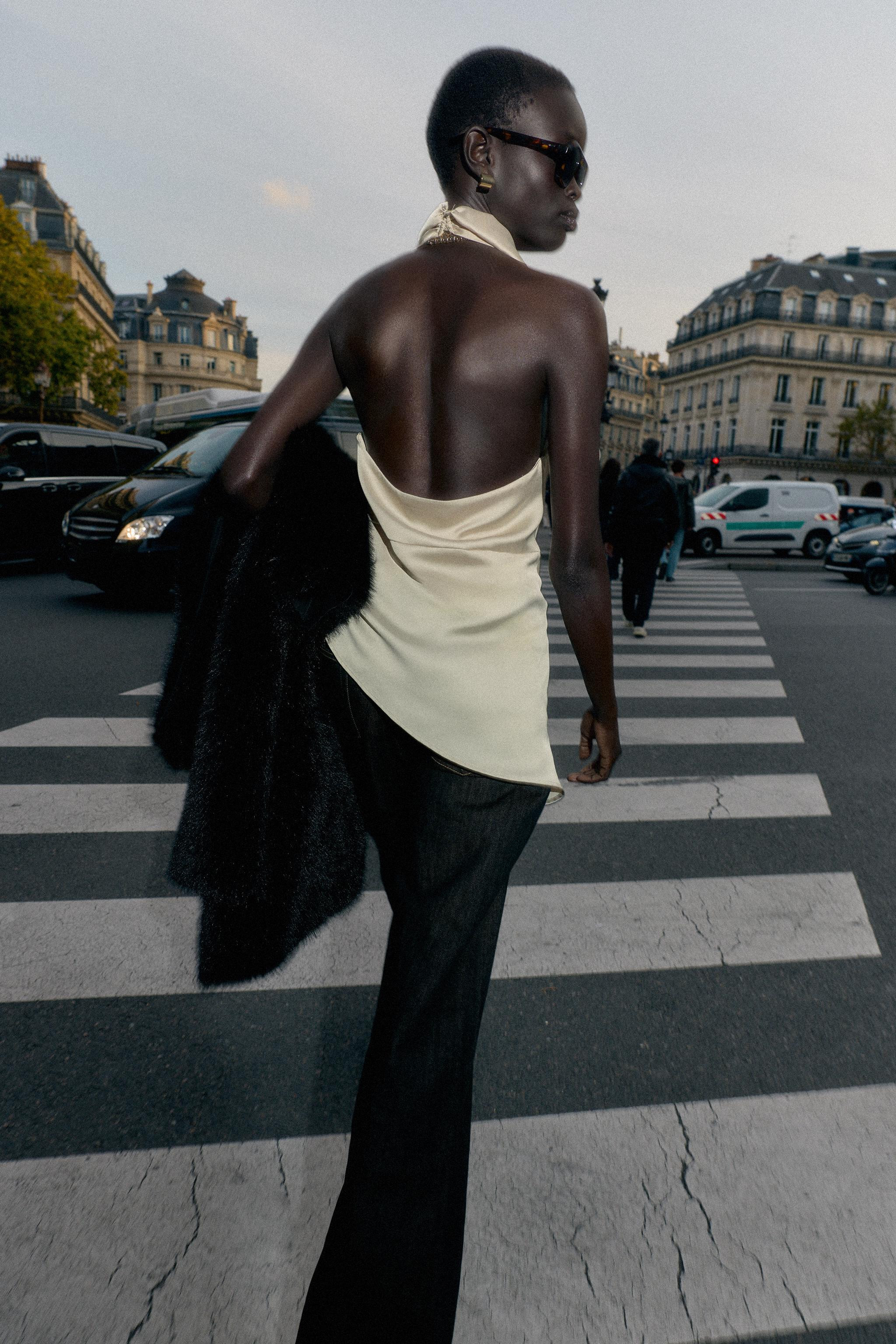 ASYMMETRIC SATIN EFFECT HALTER TOP | Zara US