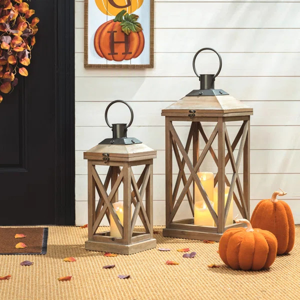 24.00''H Farmhouse Wood/Metal Tabletop Lanterns | Wayfair North America