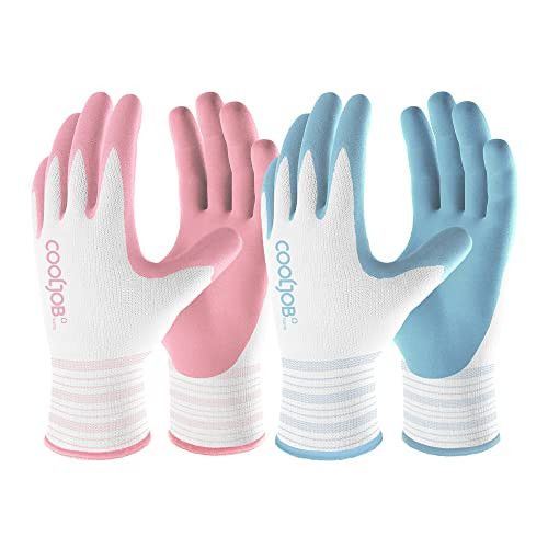 COOLJOB Gardening Gloves for Women Ladies, 6 Pairs Breathable Rubber Coated Garden Gloves, Outdoor Protective Work Gloves, Medium Size Fits Most, Blue & Pink (Half Dozen M) | Amazon (US)
