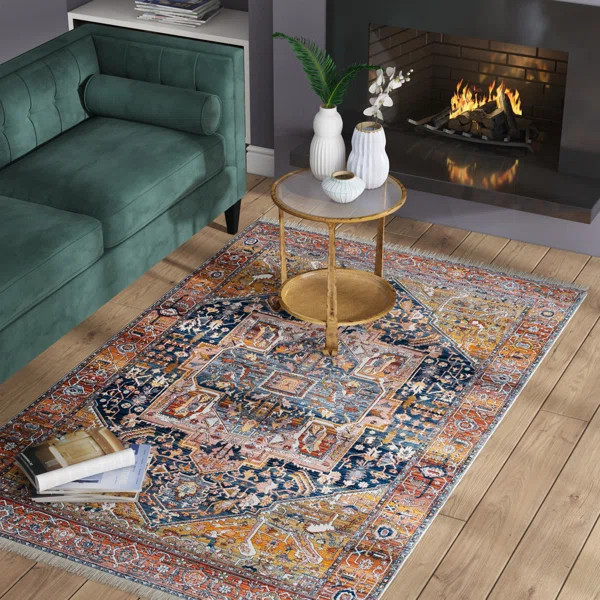 Windmere Oriental Medallion Area Rug in Rust/ Brick/ Navy | Wayfair North America
