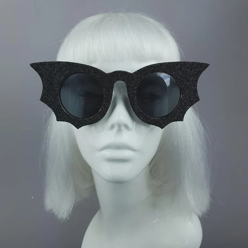 Black Bat Wings Glitter Sunglasses, Statement, Novelty, Festival, Hen Party, Drag Queen, OTT, Got... | Etsy (US)