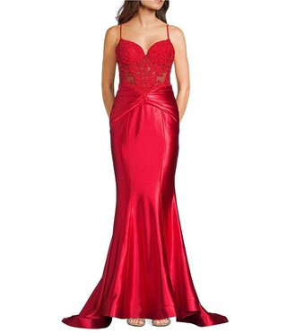 Embroidered Sweetheart V-Neck Illusion Corseted Bodice Dress | Dillard's