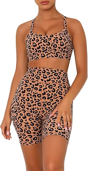 luvamia Women's Two Pieces Leopard Sports Bra Set Workout Outfit Set Gym Clothes | Amazon (US)