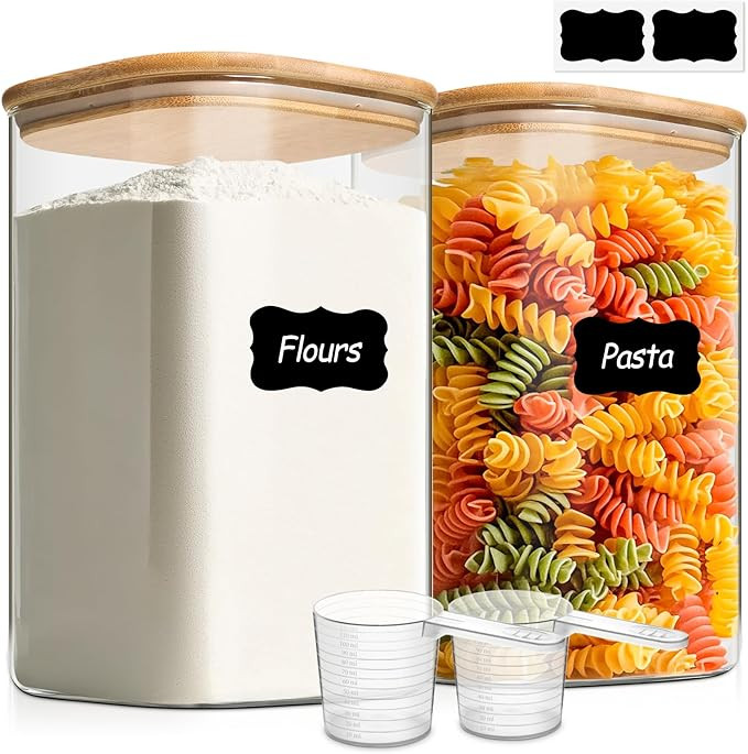 ComSaf 1.2 Gallon Wide Mouth Flour Sugar Storage Containers 2 Pcs, 4.6 Qt Glass Storage Container... | Amazon (US)