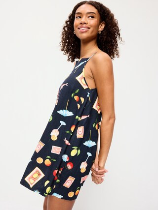 Linen-Blend Apron-Neck Mini Shift Dress | Old Navy (US)