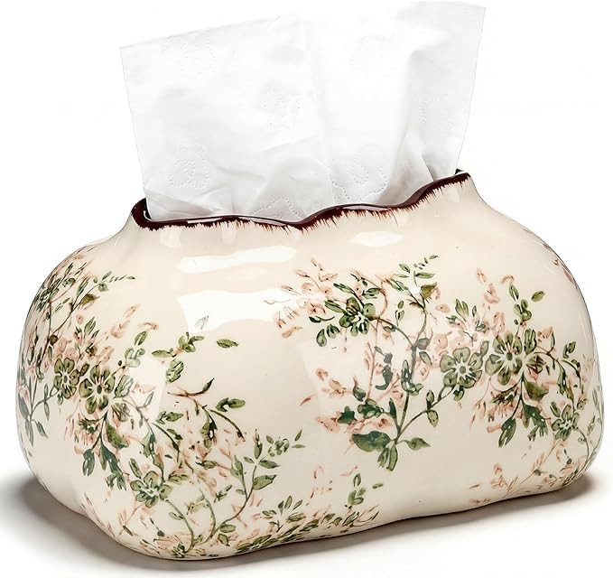 Yalikop Vintage Floral Ceramic Tissue Box Cover Chinoiserie Decorative Tissue Holder Retro Rustic... | Amazon (US)