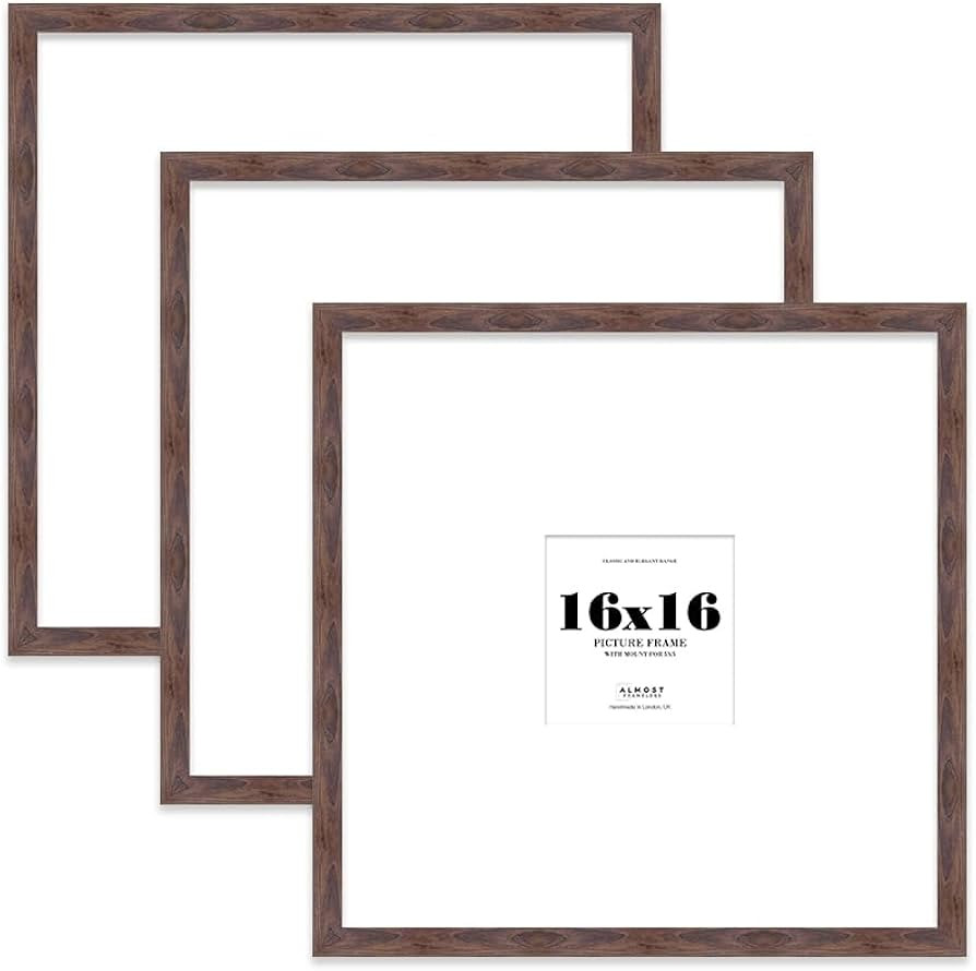 16x16 Walnut Picture Frame with Large Mount for 5x5 Photos, Prints - Modern Square Wall Frame, Se... | Amazon (UK)