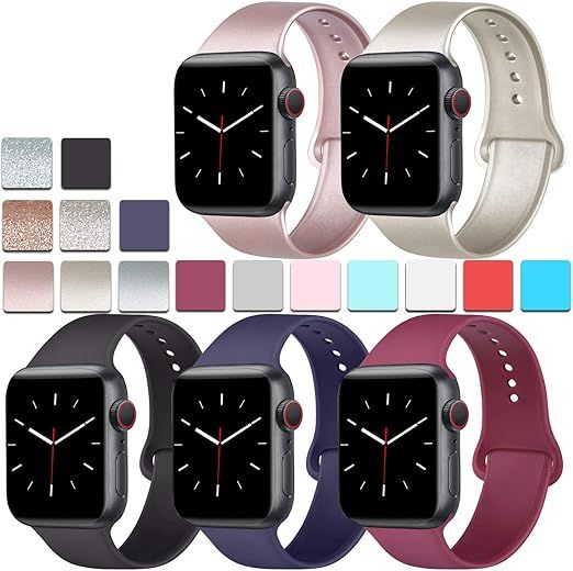 [Pack 5] Silicone Bands Compatible for Apple Watch Band 38mm 40mm 42mm 44mm Strap Compatible for ... | Amazon (US)