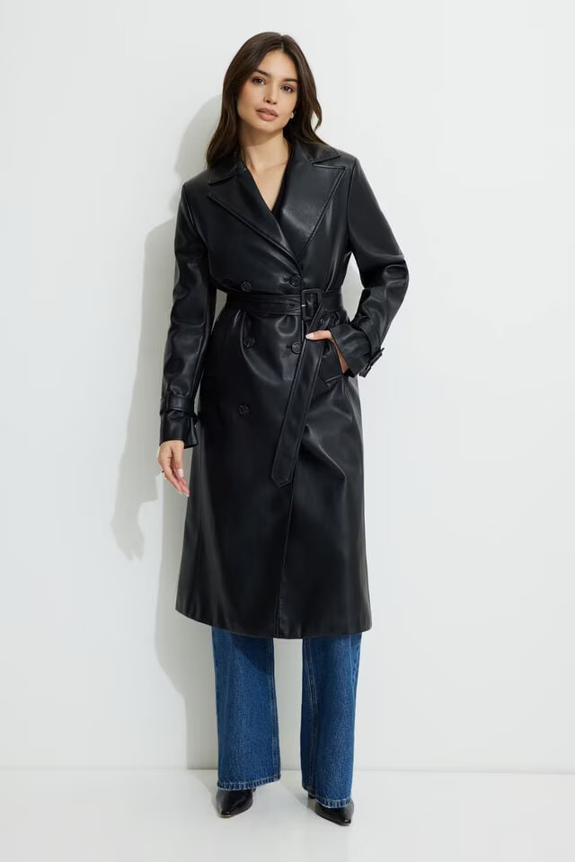 Military Faux Leather Trench Coat | Dynamite Clothing