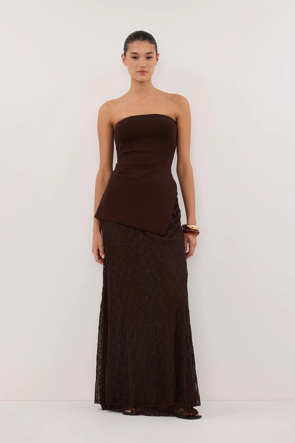 LIZZIE DARK CHOC LAYERED LACE SKIRT | DISSH