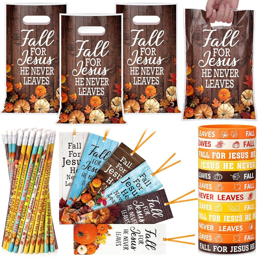 Dispowreath 240 Pcs/60 Sets Fall for Jesus He Never Leaves Party Favors 60 Religious Autumn Plast... | Amazon (US)