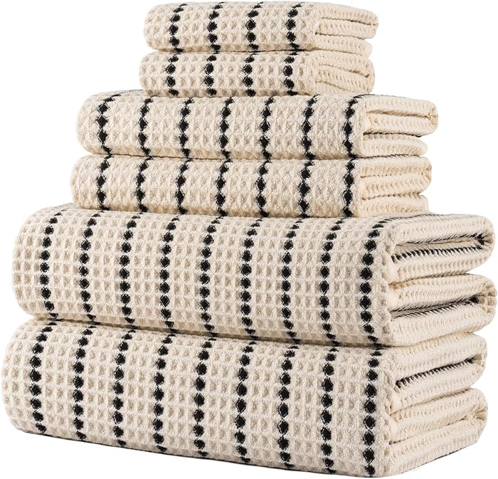 POLYTE 430 GSM Poly Blend Microfiber Quick Dry Waffle Bath Towel Set of 6 | Amazon (US)