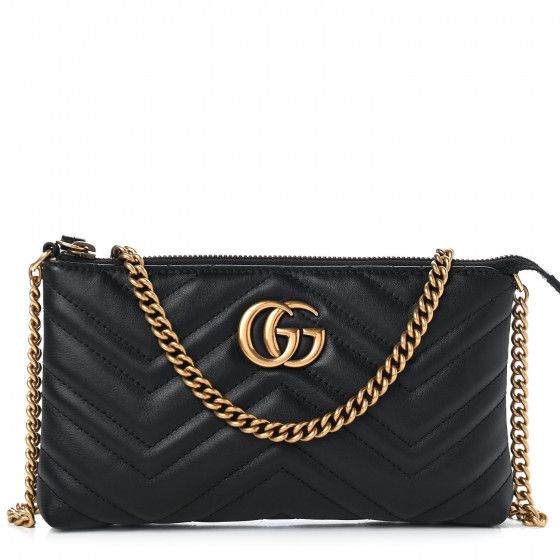 GUCCI Calfskin Matelasse Mini GG Marmont Chain Bag Black | Fashionphile