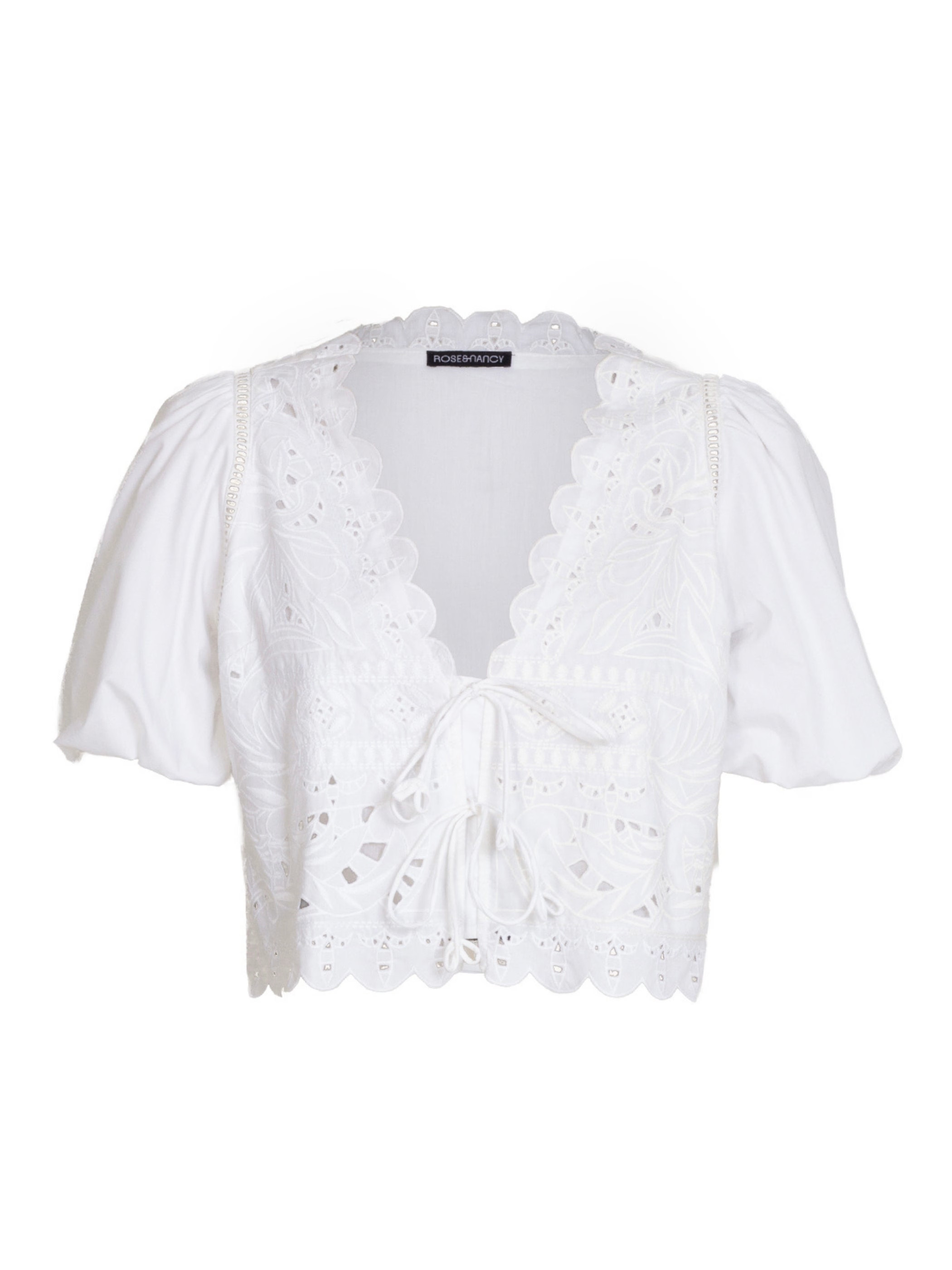 Emilie Embroidered White Tie Front Top | Wolf & Badger