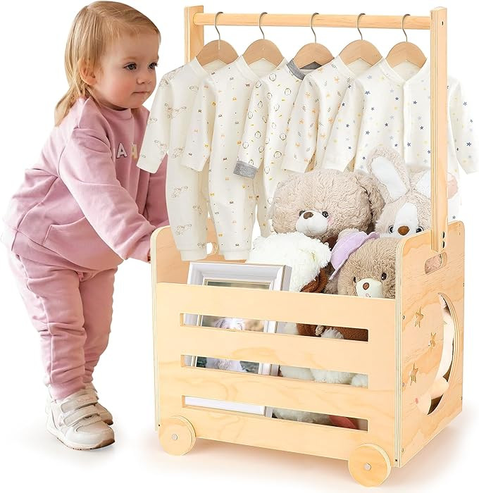 Wooden Baby Shower Crate Closet with Wheels & Higher Handle, Pushable Baby Shower Gifts Baby Bask... | Amazon (US)