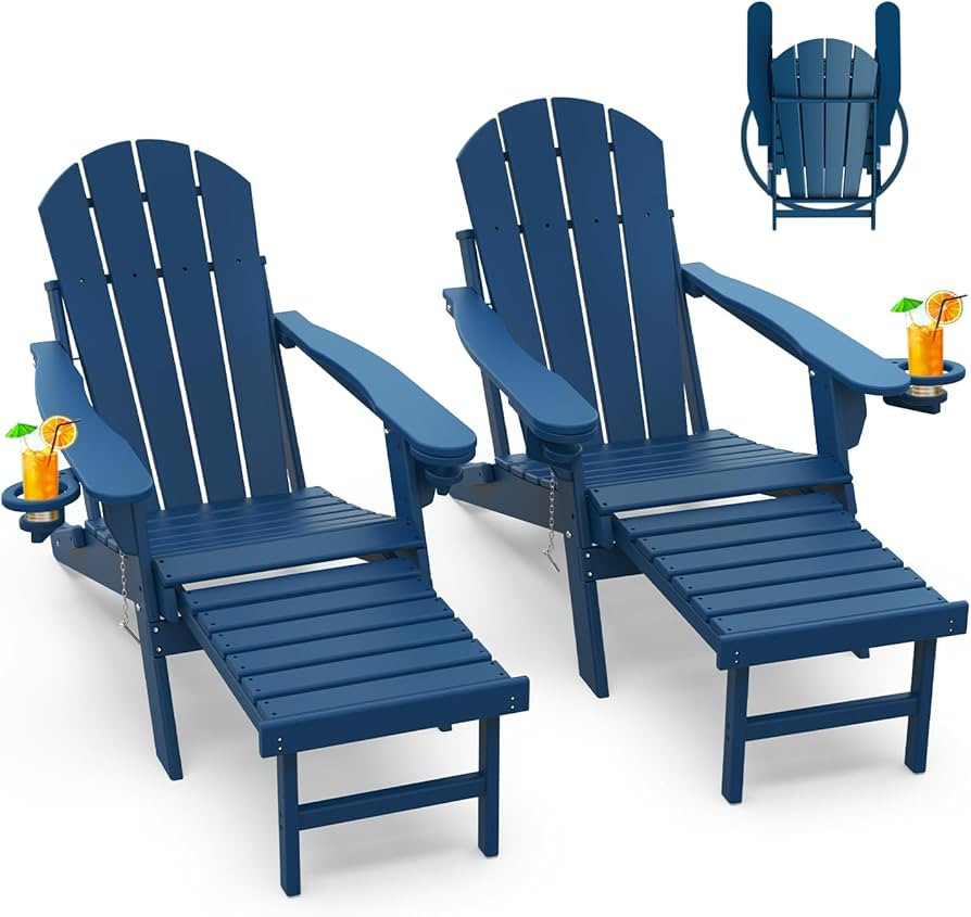 GREENVINES Adirondack-Chairs-with-Ottoman | Set of 2 | Folding | Retractable-Footrest | HDPE Plas... | Amazon (US)