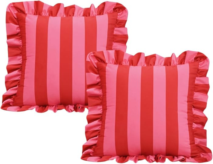 Dutchwool SquareThrow Pillow Covers 18x18 Set of 2 Ruffle Throw Pillow Cases for Bed Cotton Polye... | Amazon (US)