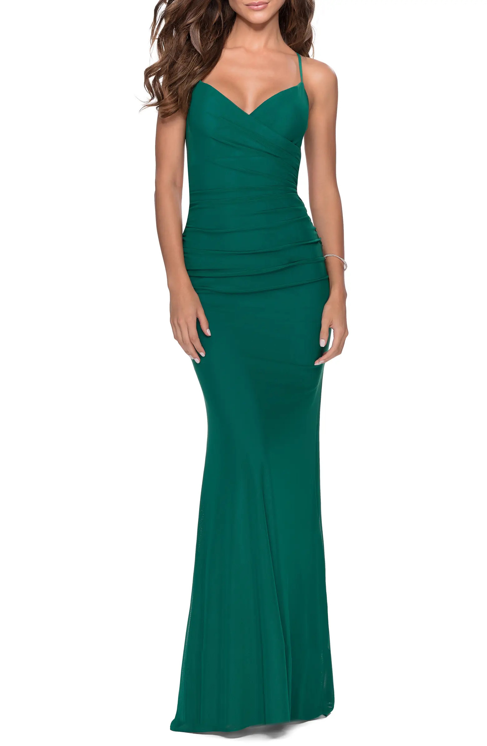 Strappy Back Ruched Trumpet Gown | Nordstrom