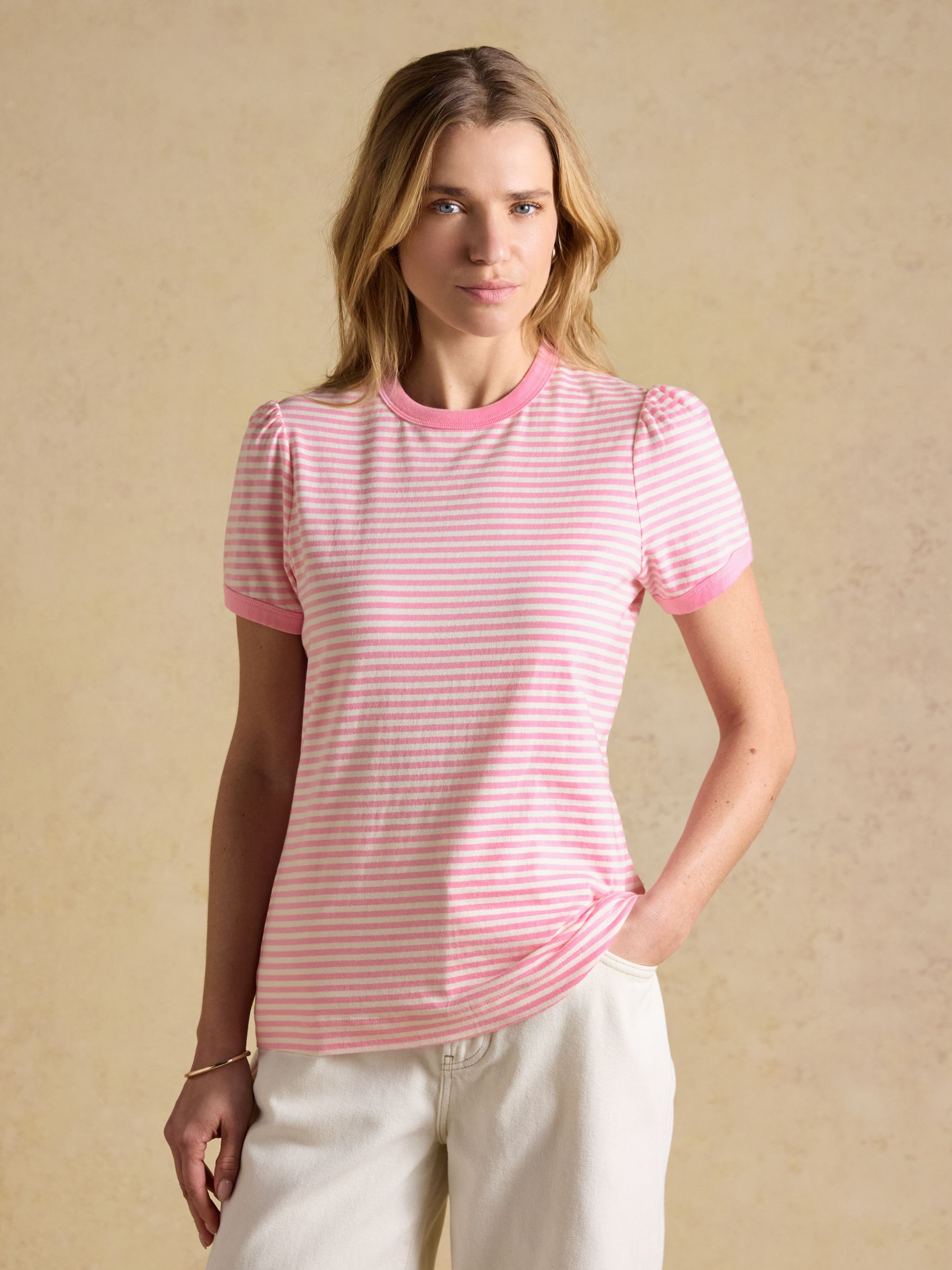 Erin Pink Stripe Short Sleeve Jersey T-Shirt | Joules | Joules