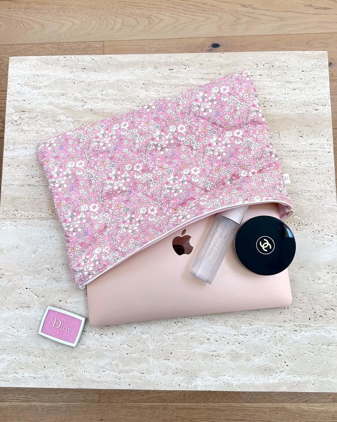 Laptop Sleeve - Quilted Bag - Dark Pink Vintage Floral | Etsy (US)