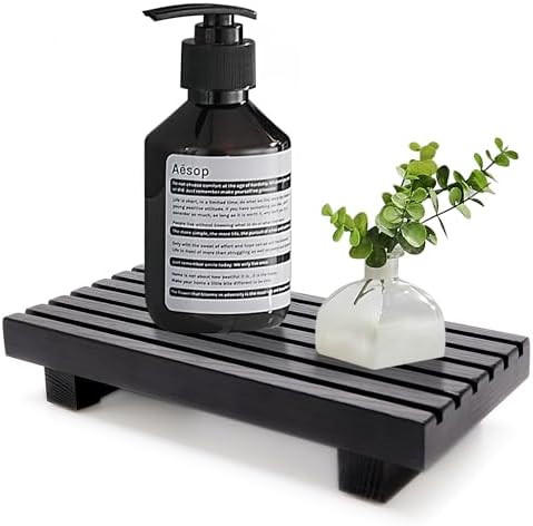 Small Black Bathroom Decor Tray for Counter Dish Soap Holder Wooden Pedestal Stand for Kitchen Si... | Amazon (US)