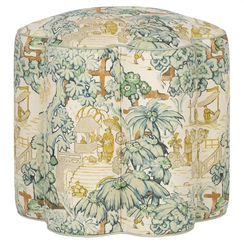 Florie Willow Green Toile Ottoman | Kathy Kuo Home