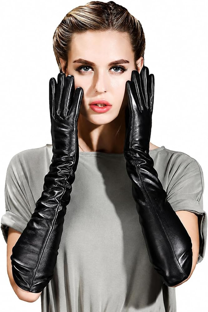 Womens Long Leather Gloves Opera Evening Dress Touchscreen Gloves | Amazon (US)