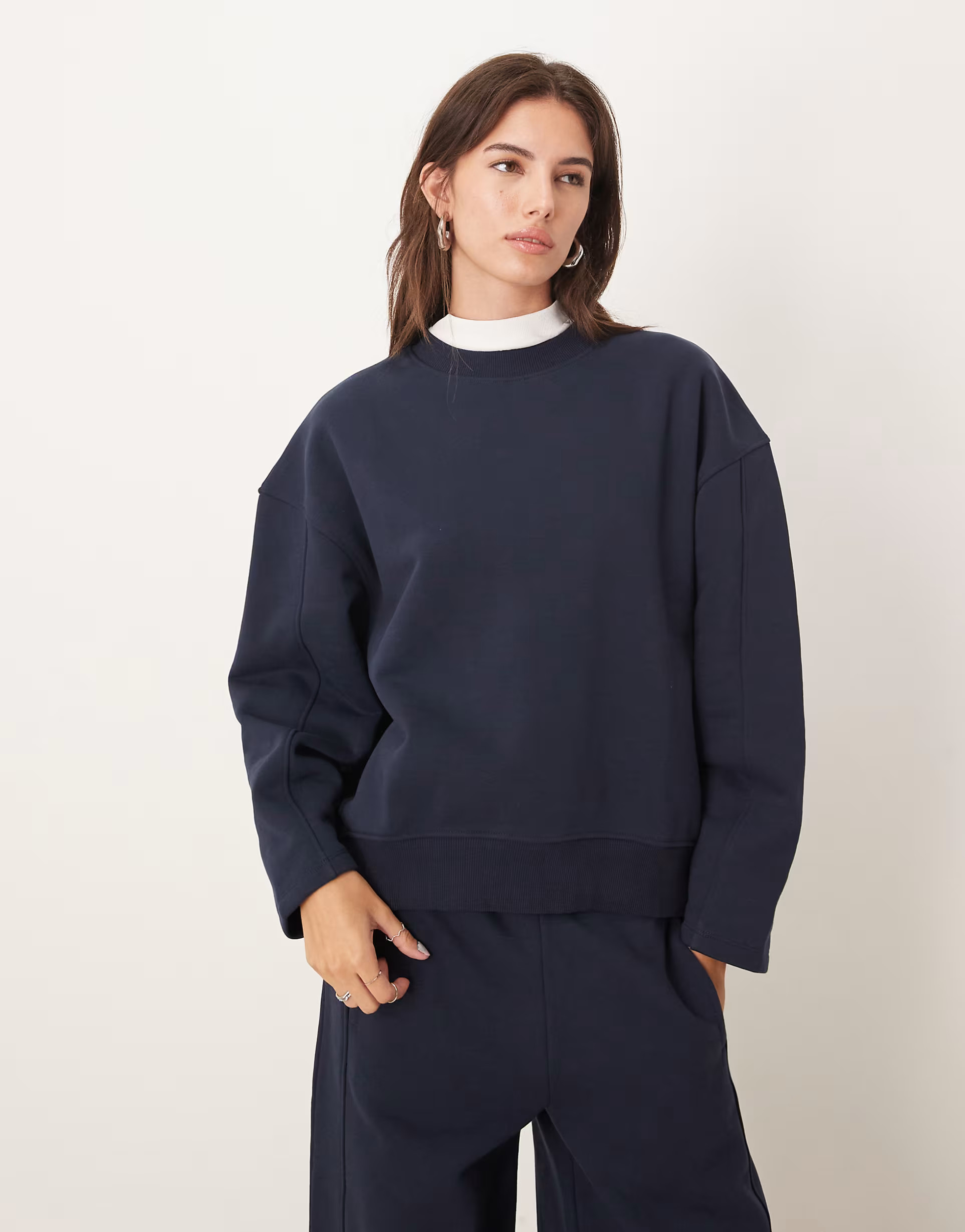 ASOS DESIGN premium heavyweight 500gsm cocoon sleeve sweatshirt in navy | ASOS | ASOS (Global)