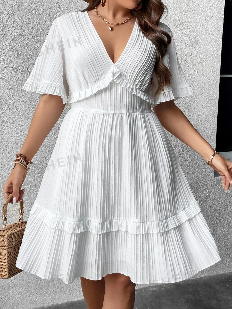 SHEIN Clasi Plus Plisse Ruffle Hem Dress | SHEIN