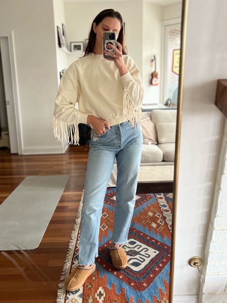 Yesterdays WTF look! Sized up to M in sweatshirt, jeans are TTS (no stretch, they’ll be very tight at first but then will loosen with wear!) Slippers will also be tight at first and loosen with wear, I took my regular size 

Spring outfits, jeans, spring style 

#LTKSeasonal #LTKshoecrush