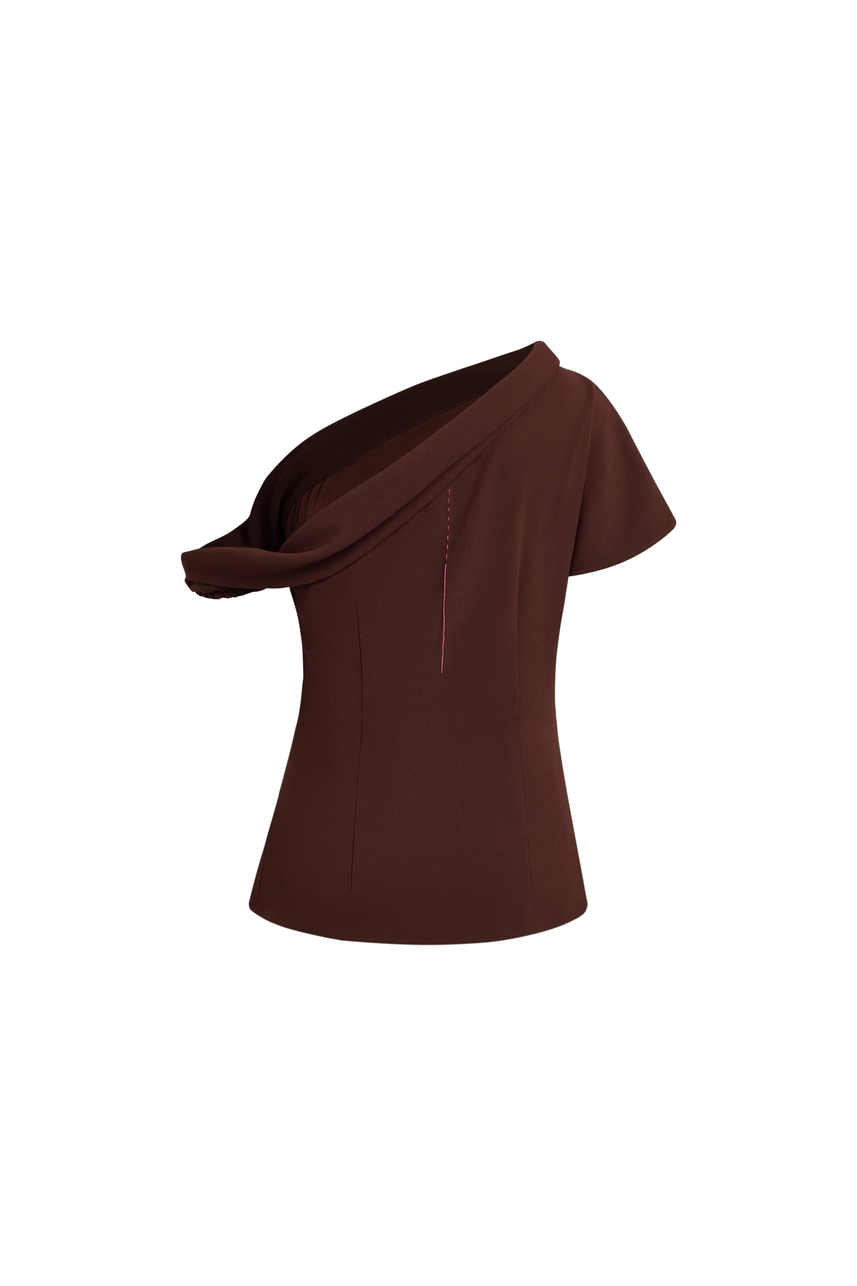 Hazel Asymmetric Ruched One Shoulder Side Slit Fitted Top in Triacetat | Fabrique