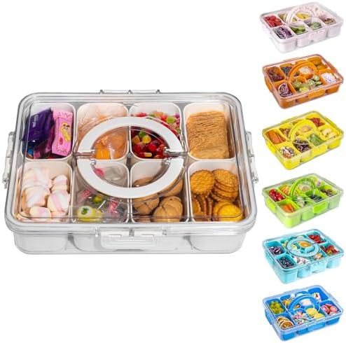 WACOI Divided Snack Serving Tray with Lid and Handle travel Snackle Box Charcuterie Container Por... | Amazon (US)