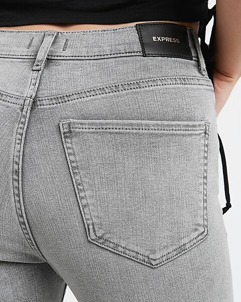 High Waisted Gray Raw Hem Cropped Flare Jeans | Express