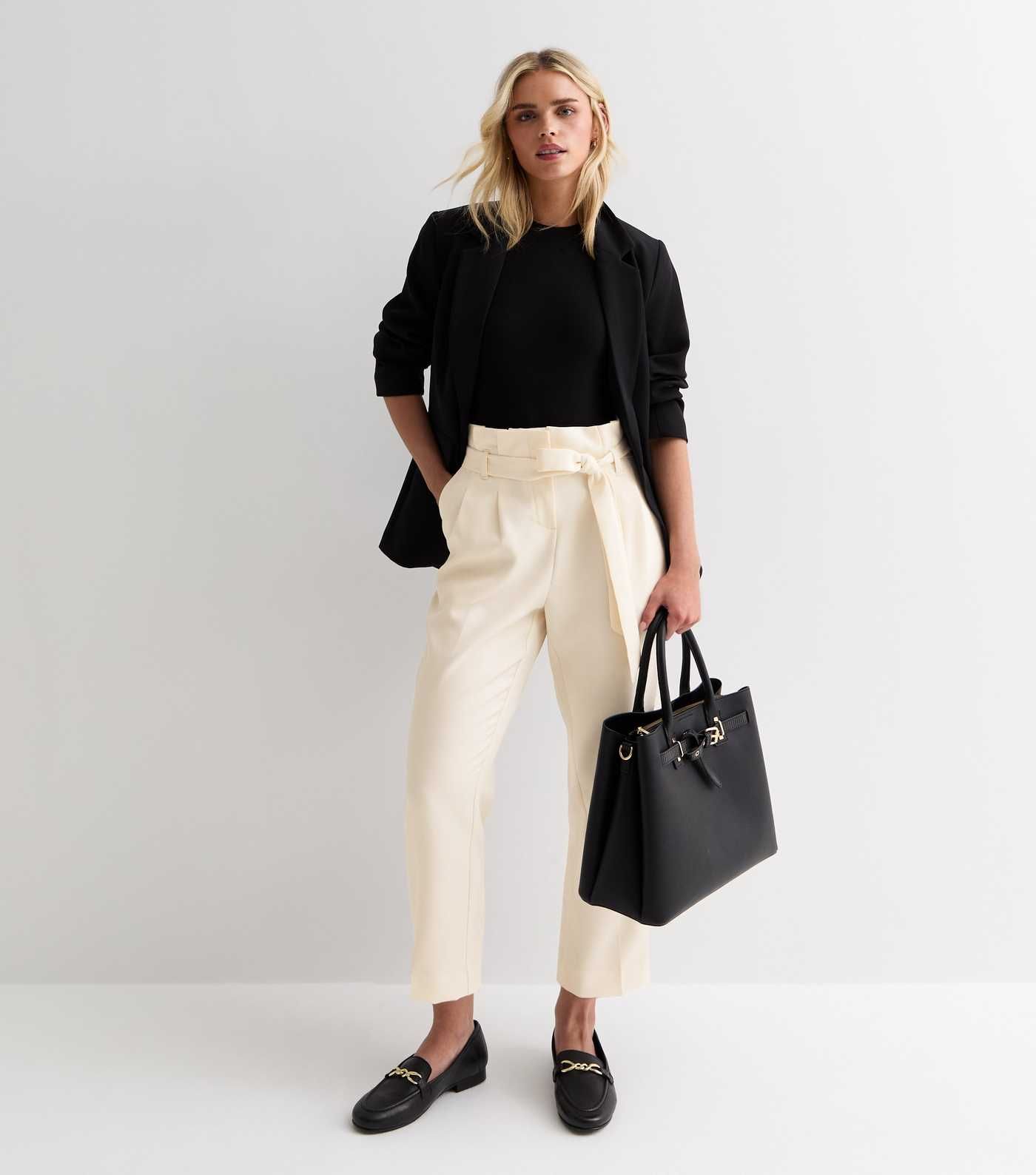 Petite White Paperbag Trousers | New Look | New Look (UK)