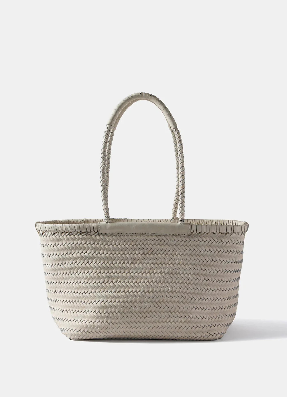 Rae Cream Leather Woven Tote Bag | Mint Velvet